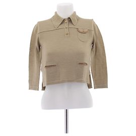 Prada Top caqui com mangas 3/4 em lã Caqui