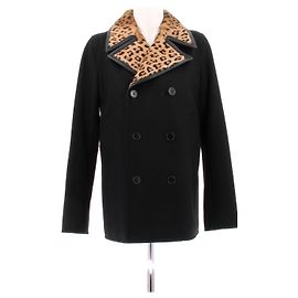 Saint Laurent Schwarze und Leoparden-Wolljacke Schwarz