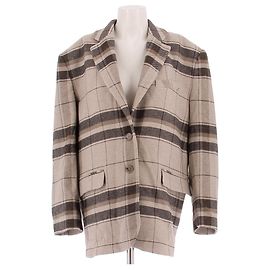 Anine Bing Three-tone Check Wool Blazer Beige Beige