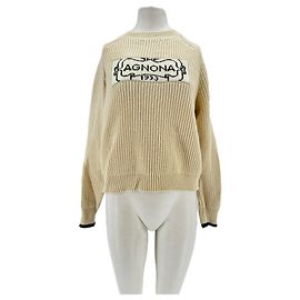 Agnona Pull en maille avec perles Beige