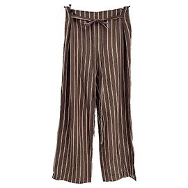 Massimo Dutti Brown Linen Striped Pants Brown