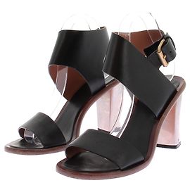 Céline Schwarze Ledersandalen mit Metallabsätzen Schwarz
