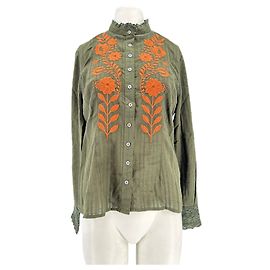 Blusa bordada de algodón caqui Antik Batik Caqui