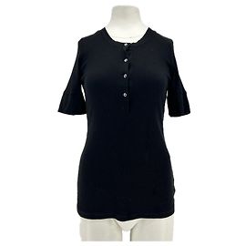 Autre Marque James Perse Black Button-Up T-Shirt Viscose Black