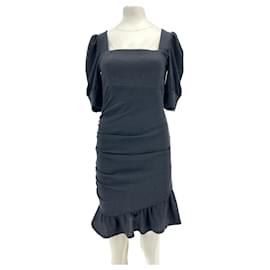 Ba&Sh Schwarzes kurzes Kleid mit Puffärmeln Schwarz