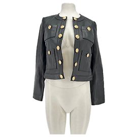 L'Agence Black Leather Jacket with Gold Buttons Black
