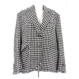 Versace Black and White Tweed Blazer Black