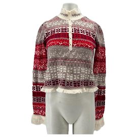 Free People Beige und roter Pullover aus Wolle Rot