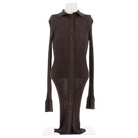 Vestido largo de seda marrón Bottega Veneta con botones Castaño