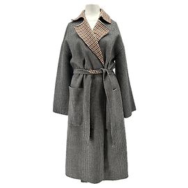 Nanushka Trench preto e branco em lã e seda Preto