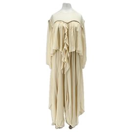 Autre Marque Vestido longo bege com babados Bege