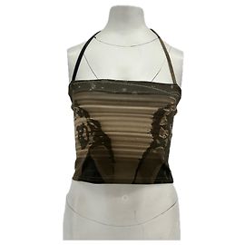 Autre Marque 604 SERVICE Brown Printed Crop Top Brown