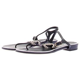 Chanel Navy Blue Leather Sandals Navy blue