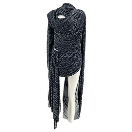 Autre Marque Robe noire sans manches à pois bleus Christopher Esber Noir