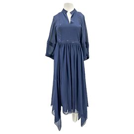 Hermès Navy Silk Maxi Dress with Embroidery Navy blue