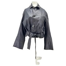 Stouls Black Leather Crop Jacket with Belt Black