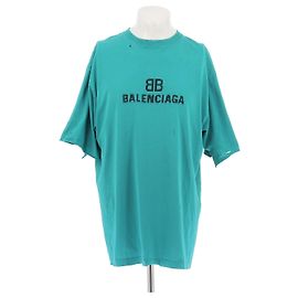 Camiseta Balenciaga con logo turquesa de algodón Turquesa