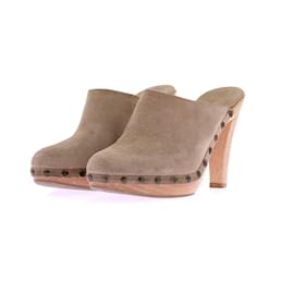 Zoccoli Ralph Lauren in suede cammello e legno Cammello