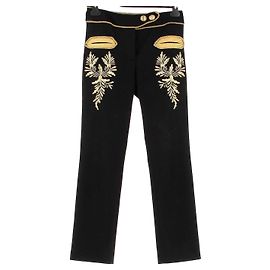 Paco Rabanne Black and Gold Wool Pants Black