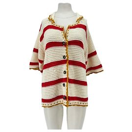 Autre Marque LA DOUBLE J Häkel-Cardigan weiß und rot Weiß