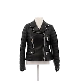 Moncler Black Leather Down Jacket Black