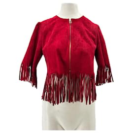 Sandro Top daim et cuir rouge Red