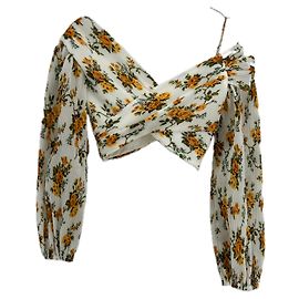 Top court plissé à imprimé floral blanc et jaune Zimmermann Blanc