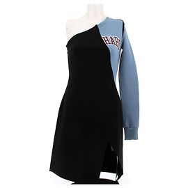 Off White Bicolor asymmetrisches Kleid Schwarz