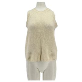 Soeur Ärmelloser Pullover aus cremefarbenem Wollmix Beige