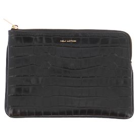 Clutch Nili Lotan em couro preto com estampa de crocodilo Preto