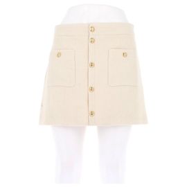 Céline White Wool Skirt with Gold Buttons White