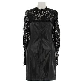 Valentino Garavani Spitzen- und Lederkleid Schwarz
