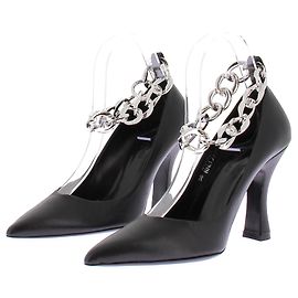 The Kooples Schwarze Lederpumps mit silberner Kette Schwarz