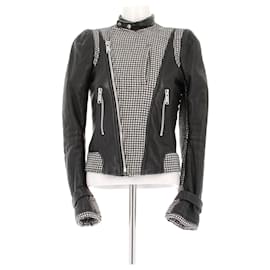 Balenciaga Leather Houndstooth Jacket Black Black