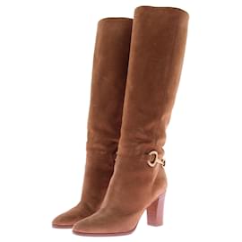 Céline Hochhackige Stiefel aus camel-farbenem Wildleder Kamel