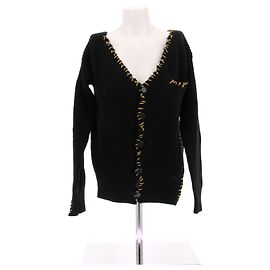 Marni Cardigan nero con grossa cucitura gialla in lana Nero