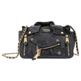 Moschino Borsa biker in pelle nera Nero