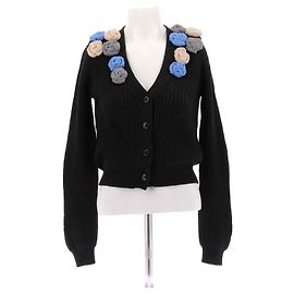 Miu Miu Schwarze Strickjacke mit blauen Blumen Schwarz