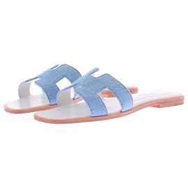 Hermès Sandali "Oran" in denim Blu