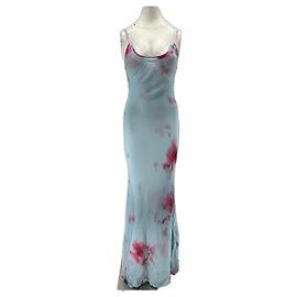 Rat & Boa Langes blaues Kleid mit rosa Mustern Blau