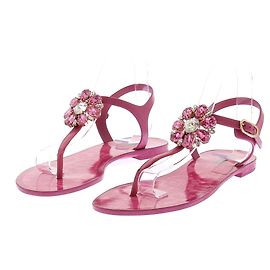 Dolce & Gabbana Pink PVC Flat Sandals Pink