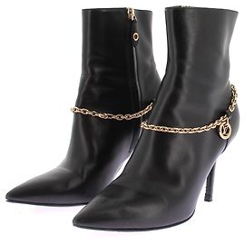 Louis Vuitton Black Leather Ankle Boots with Gold Chain Size 38 Black