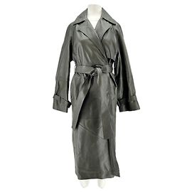 Massimo Dutti Khaki-Leder-Trenchcoat Khaki