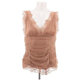 Free People Pfirsichfarbenes Satin Top mit Spitze ärmellos Pink