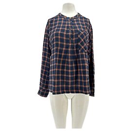Autre Marque XIRENA Checkered Cotton Blouse Navy Blue Navy blue