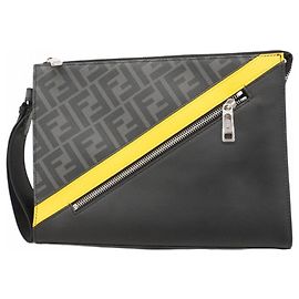 Fendi Zucca Diagonal Clutch Bag Black Yellow
