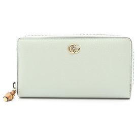 Gucci Bamboo Round Long Wallet in Green Leather Green