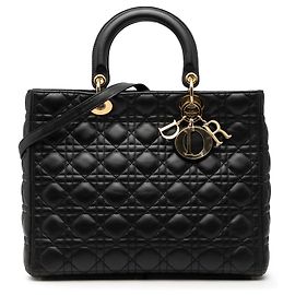 Dior Negro Gran Bolso de Cordero Cannage Lady Dior Negro