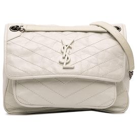 Saint Laurent Branco Niki em Couro de Bezerro Amassado Médio Branco Cru