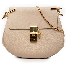 Chloé Brown Small Leather Drew Crossbody Brown Beige